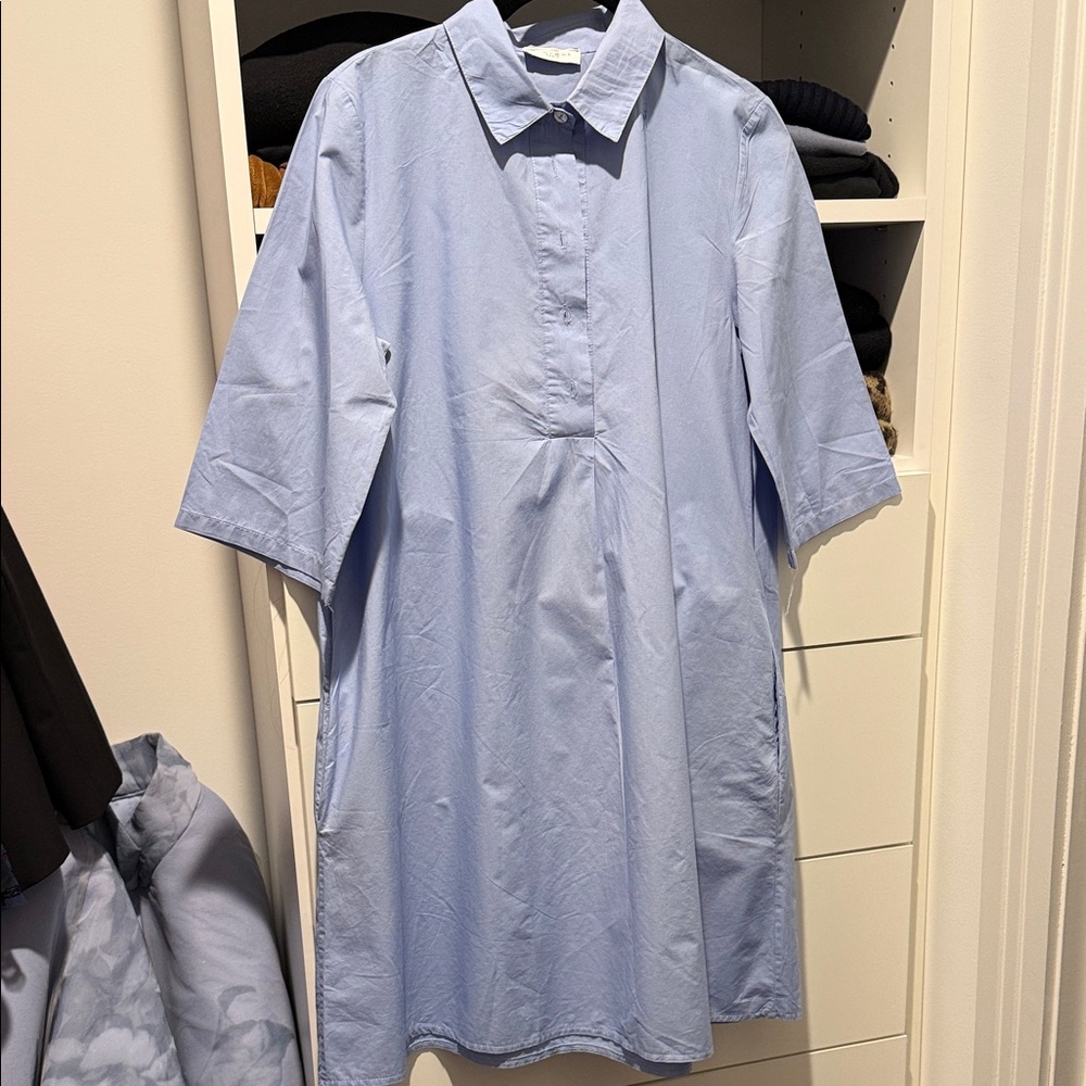 Margot Paris Casual Light Blue Button Down Short Shirt Dress